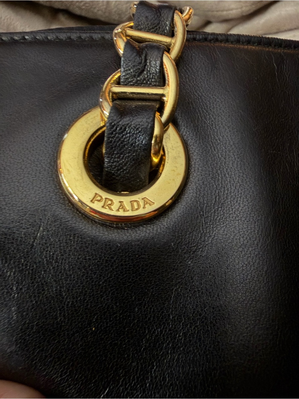 PRADA Black Leather Shoulder Bag w/Leather & Gold Chain Straps & 3 Large Pockets - Picture 12 of 13